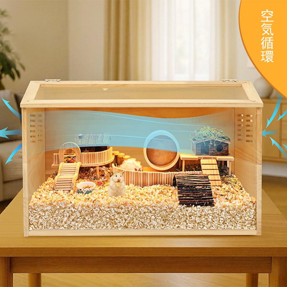 木製 小動物用ケージ ハムスター 飼育ケース　ライト付き Amazon | ハムスター ケージ 大きい 60cm 飼育ケース 木製 ルーミィ